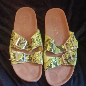 Yellow Snake Print Sandals with Buckles